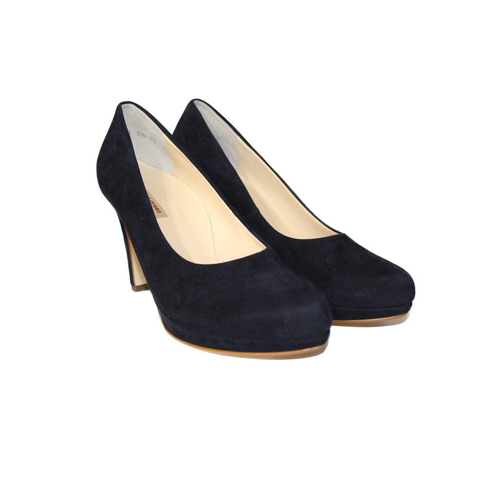 Paul Green : Navy Blue Suede High Heel Court Shoe - jojo Boutique