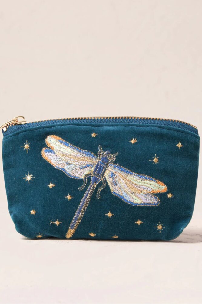 Dragonfly Deep Teal Velvet Coin Purse elizabeth scarlett