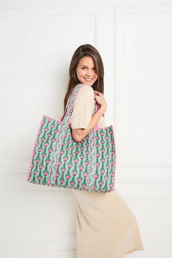 Elie Beaumont serendipity Cotton tote green lotus