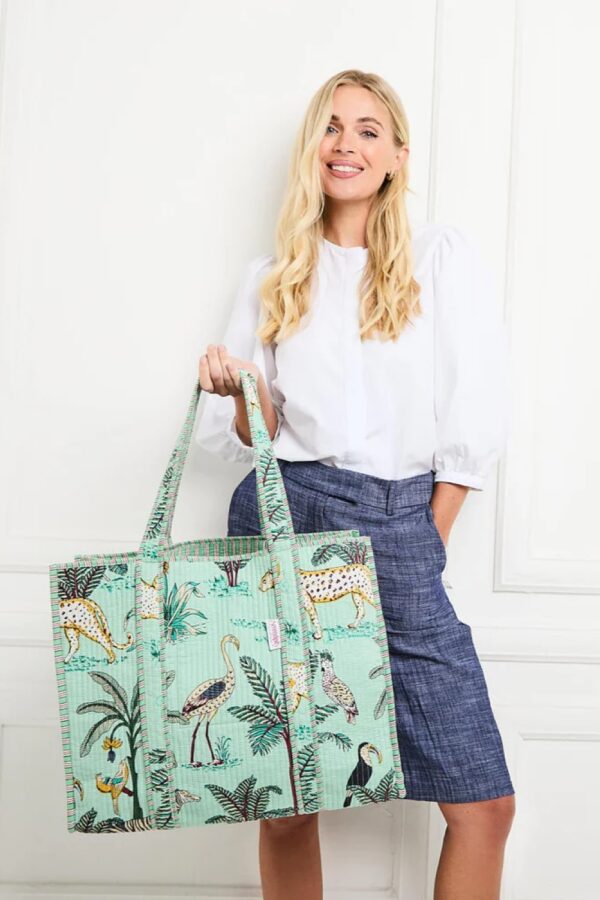 Elie Beaumont serendipity Cotton tote mint jungle