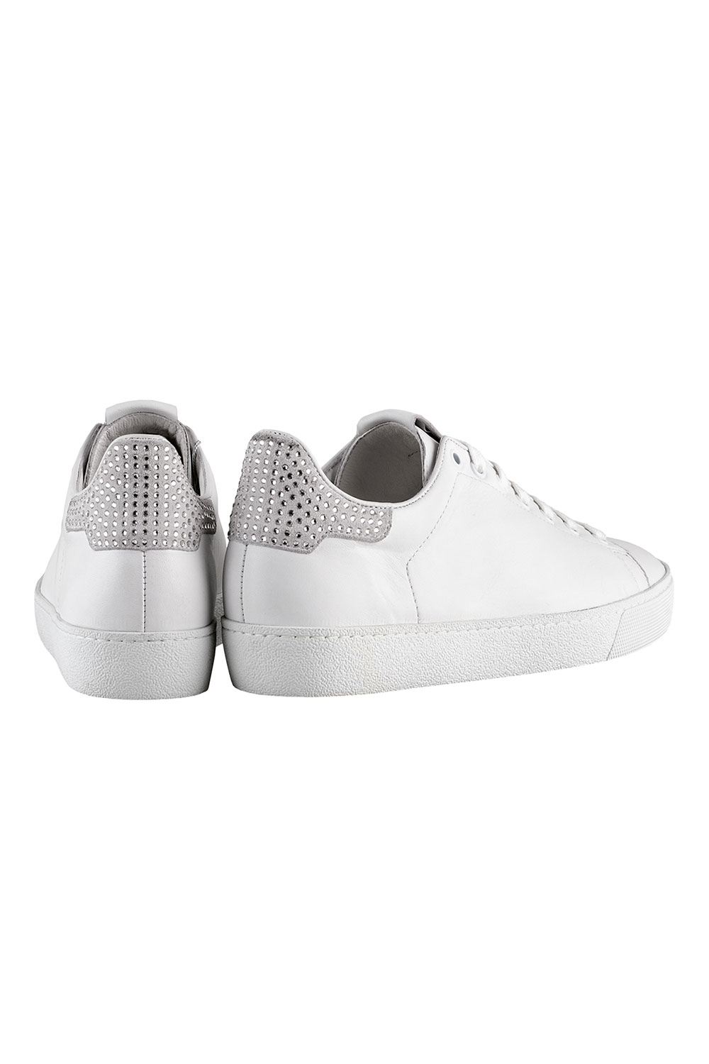 Hogl : White Leather Trainers with Crystal Heels - jojo Boutique