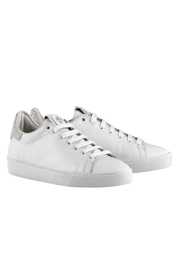 Hogl Pair white leather trainers with crystal heels