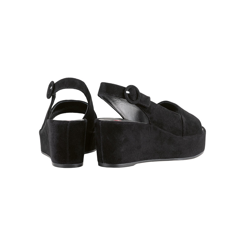 Hogl Platform wedge black suede sandal back