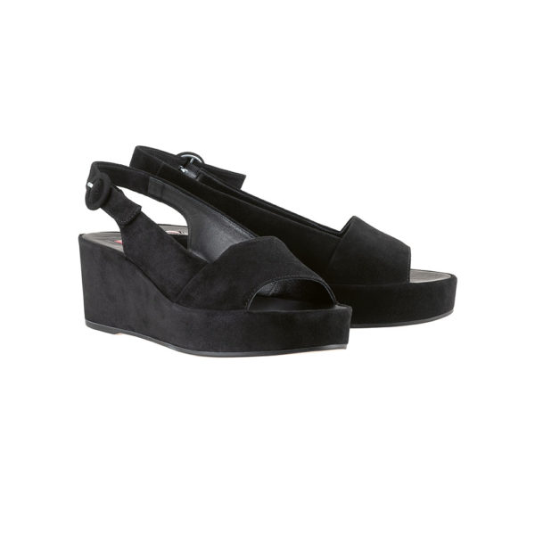 Hogl Platform wedge black suede sandal pair