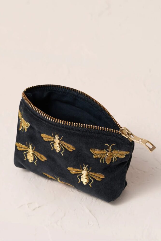 Honey Bee Charcoal Velvet Coin Purse elizabeth scarlett1