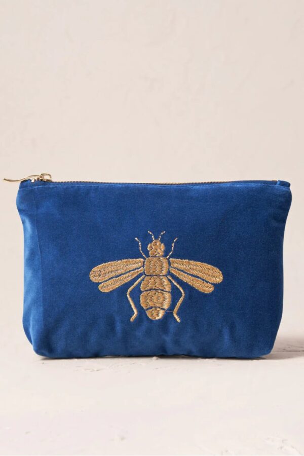 Honey Bee Cobalt Velvet Mini Pouch elizabeth scarlet