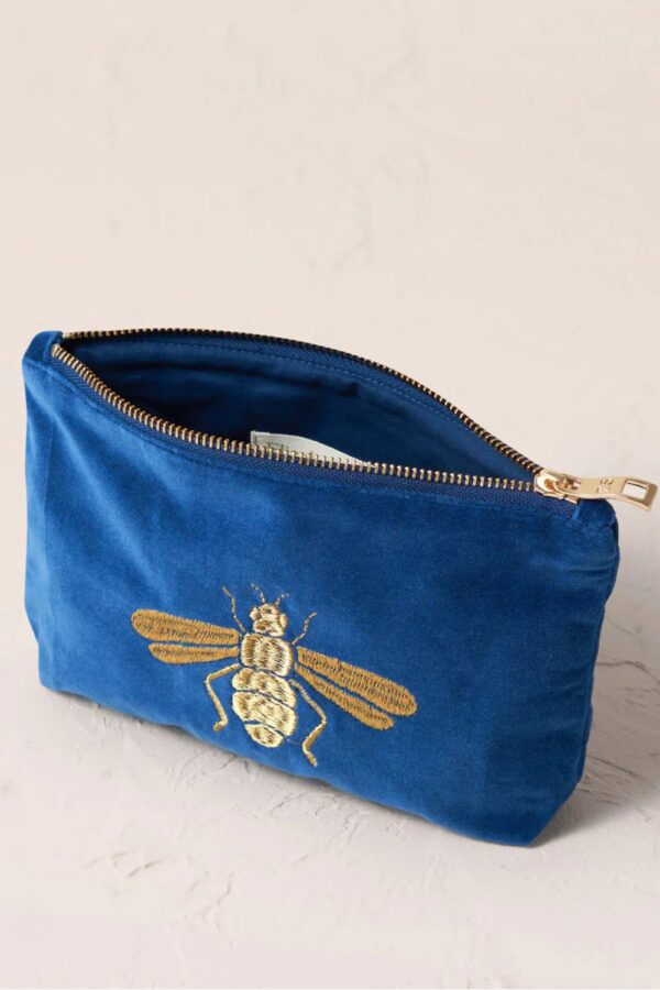 Honey Bee Cobalt Velvet Mini Pouch elizabeth scarlet1