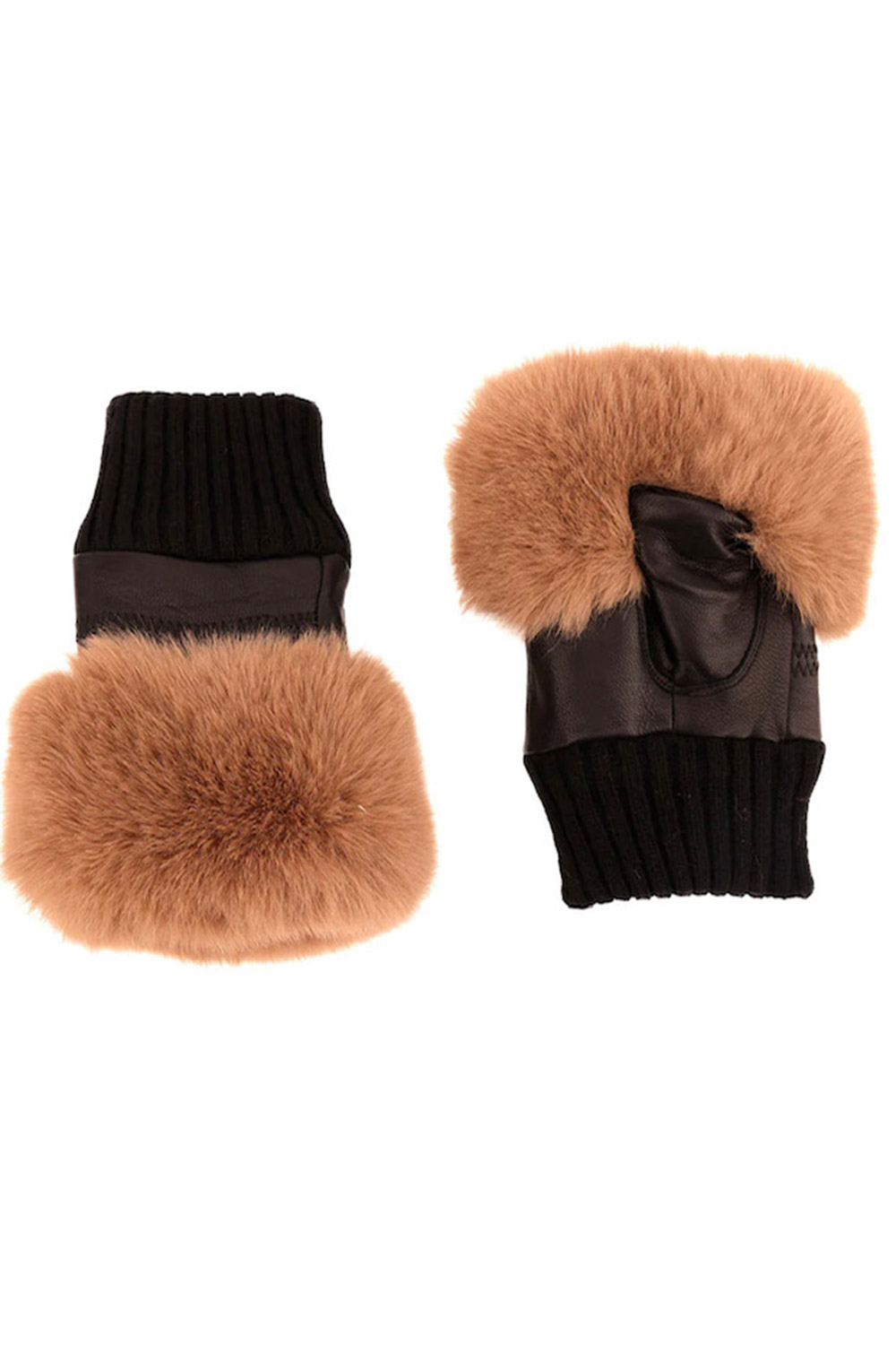 Jayley Leather Mocha Faux Fur Fingerless Gloves jojo Boutique