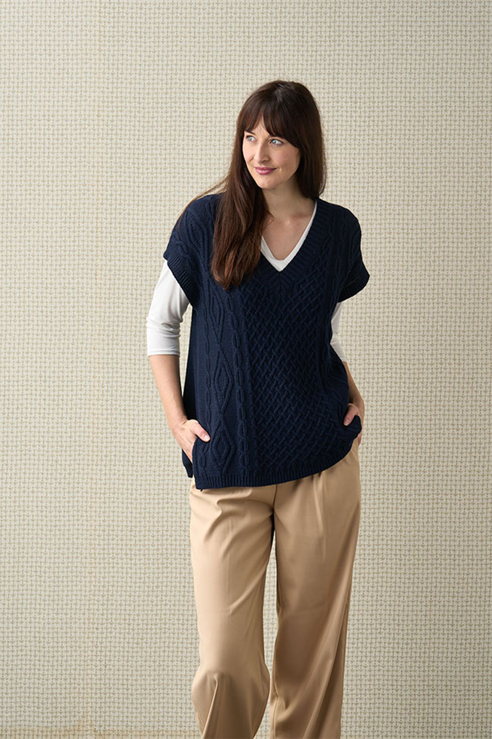Luella Beth oversize cable knit navy cashmere tank