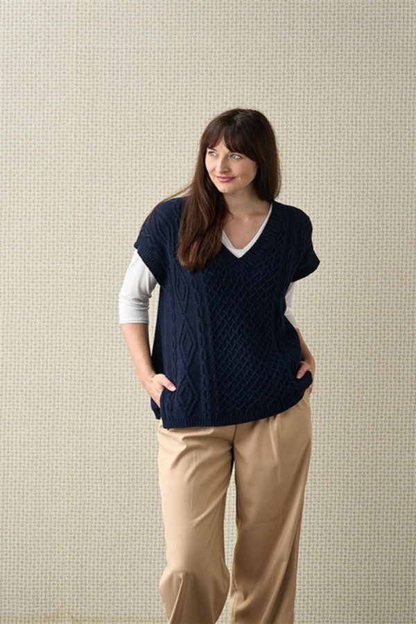 Luella Cashmere Cable Knit Cashmere Tank in Navy