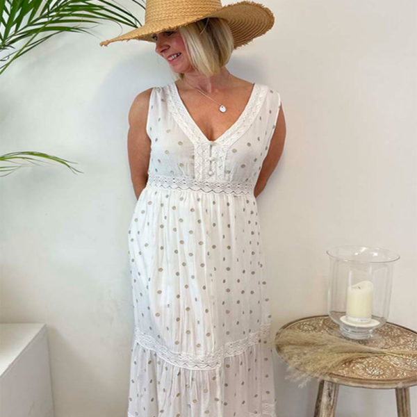 Luella Indian White cotton dress with gold spots