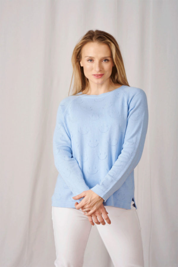 Luella Pale Blue Polly Cotton sweater with perforated Smiles
