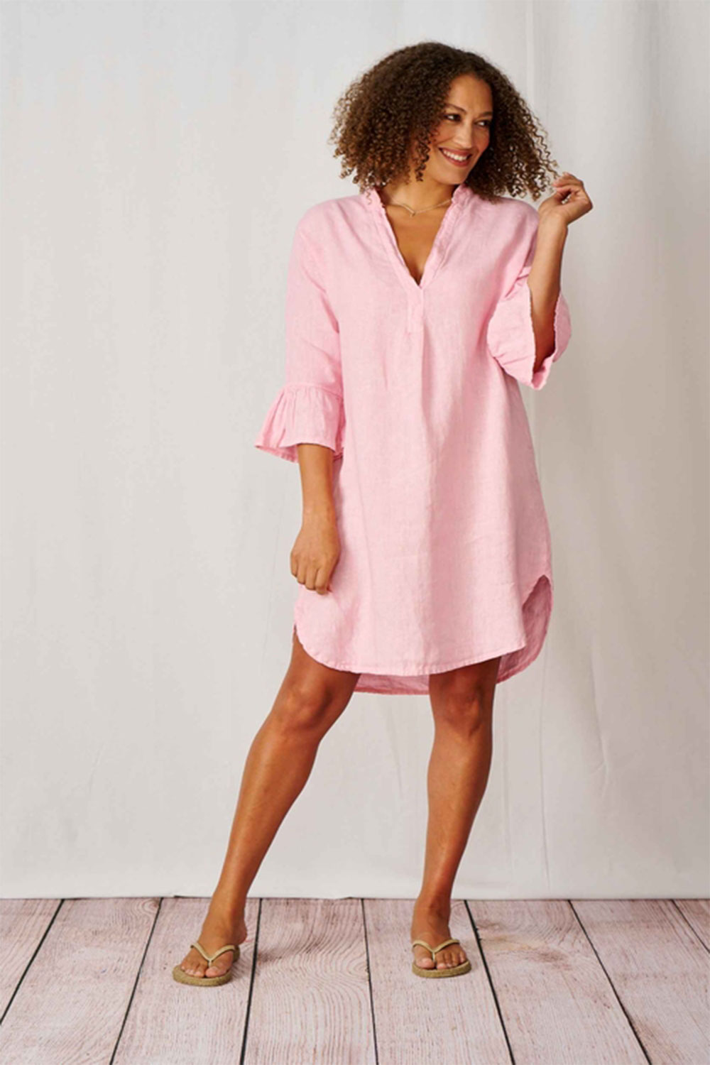 Luella Soft Pink Linen Tunic dress with sleeves - jojo Boutique
