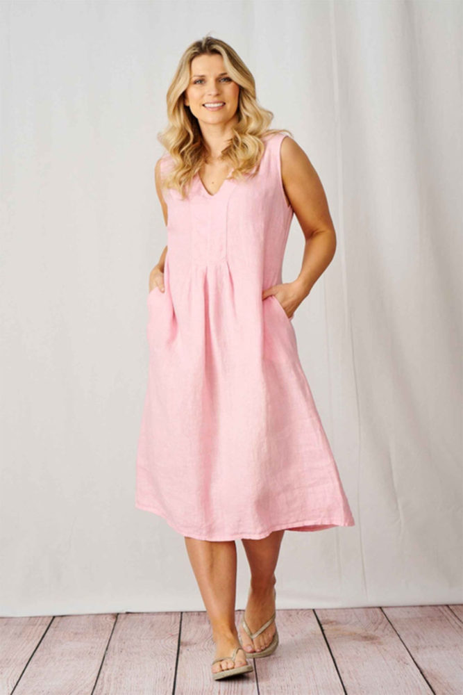 Luella soft pink linen dress with pockets 1