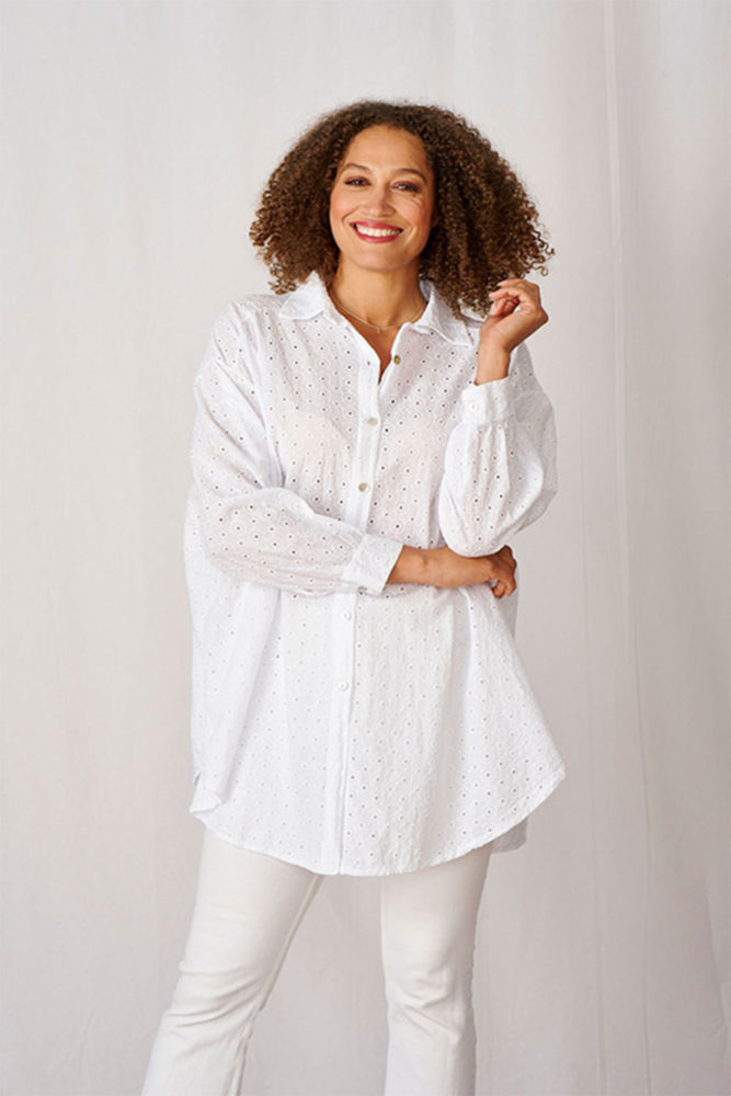 Luella white oversized shirt in broderie anglaise 1