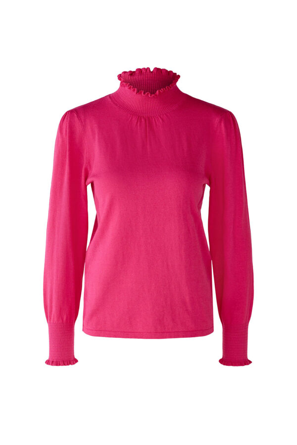 Oui Pink Pie frill Polo Neck sweater 79498