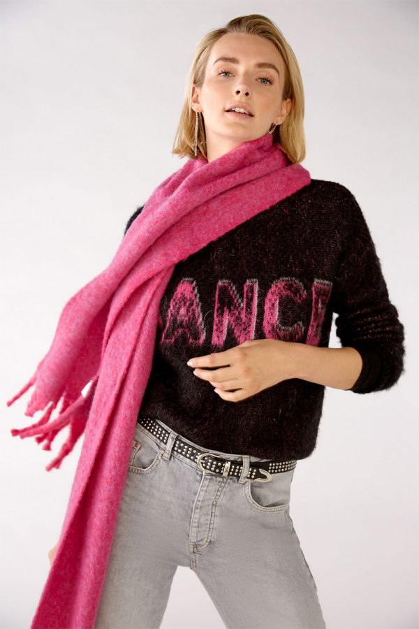 Oui chunky pink scarf with tassles