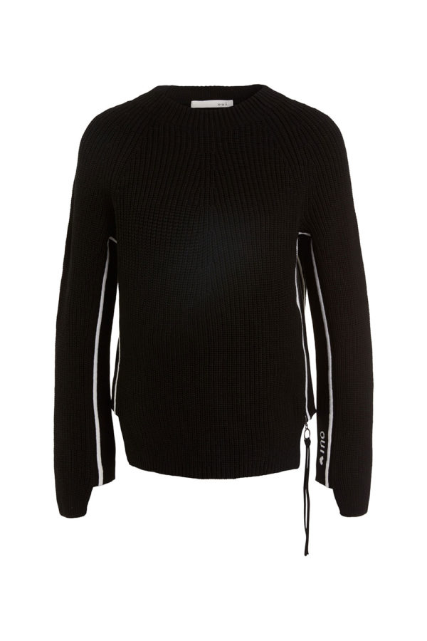 Oui cotton sweater with side zip in black 73787 0991