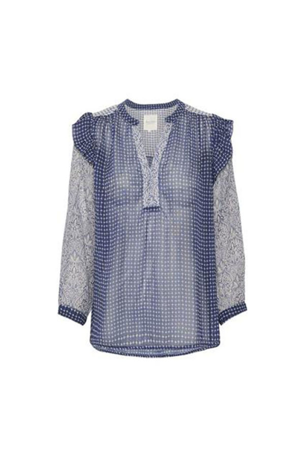 PartTwo Long sleeve blue print chiffon Oriana blouse 30306961