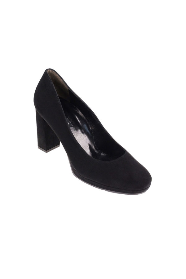 PaulGreen Black Suede Block Heel Court Shoe