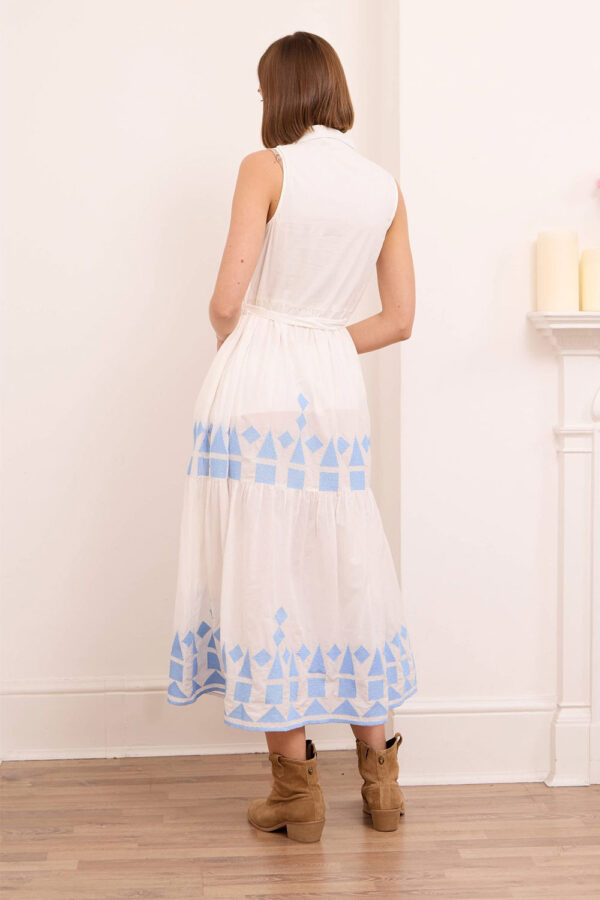 Whitney cotton maxi in white with blue embrodiery
