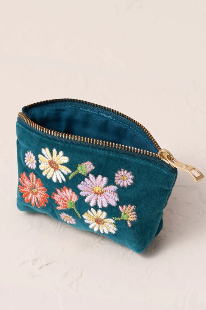 Wildflower Rich Blue Velvet Coin Purse elizabeth scarlett1