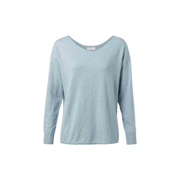 YAYA Cotton Boat neck sweater Misty Blue 1000289