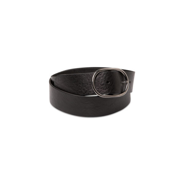 YAYA Wide Black Leather Belt with Oval Buckle 1323040 124
