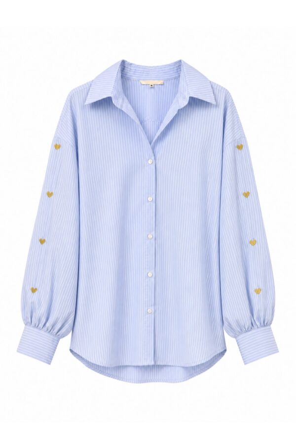 andromede blue stipe shirt heart embroidery