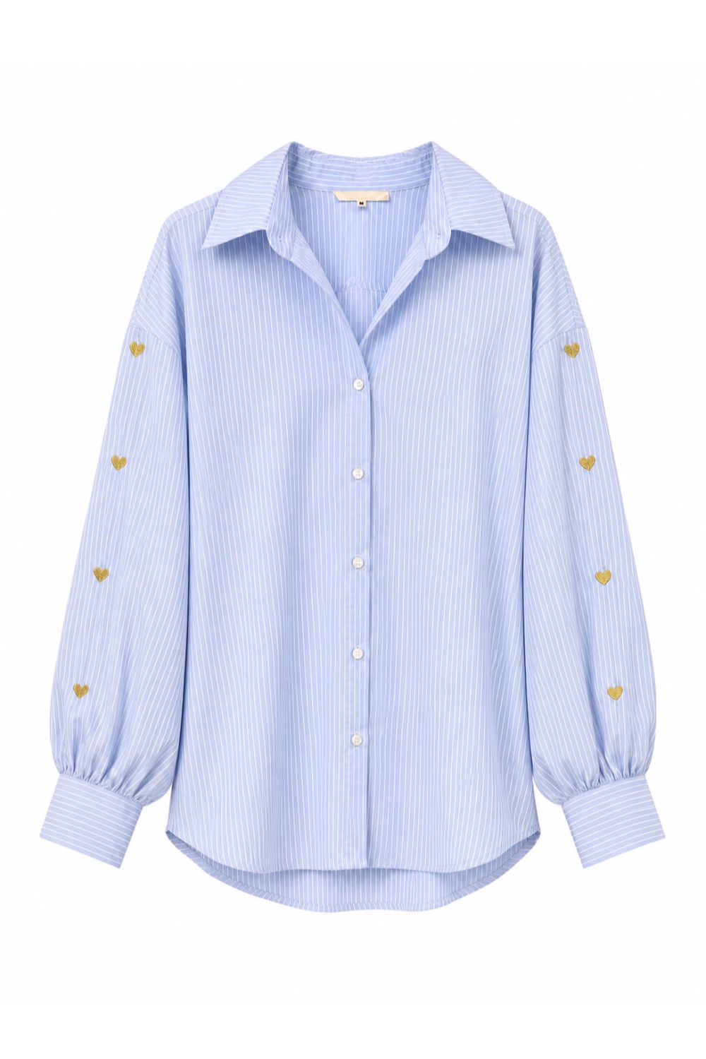 andromede blue stipe shirt heart embroidery