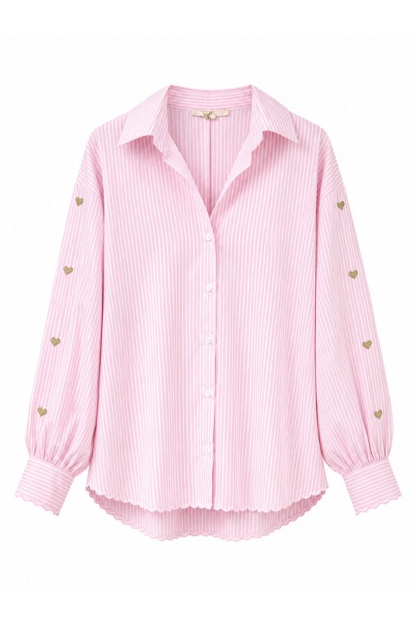 andromede pink stripe shirt heart embroidery