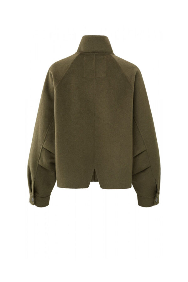 back of army green short jacket