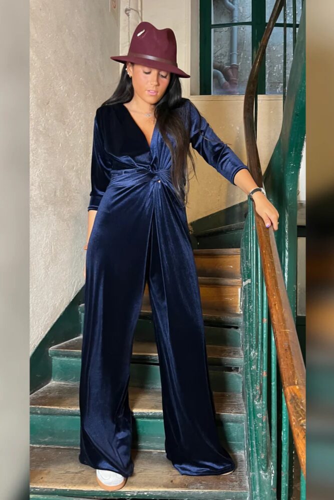 be fun blue velvet jumpsuit