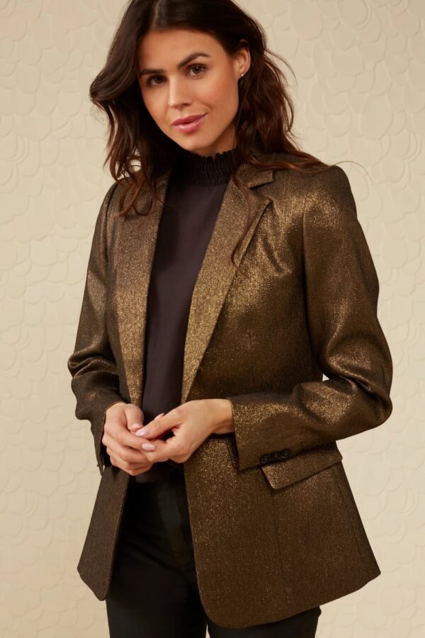 blazer with long sleeves and pocket with glitter effect dark gold yaya1