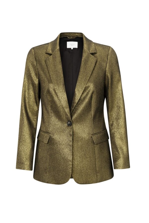 blazer with long sleeves and pocket with glitter effect dark gold yaya2