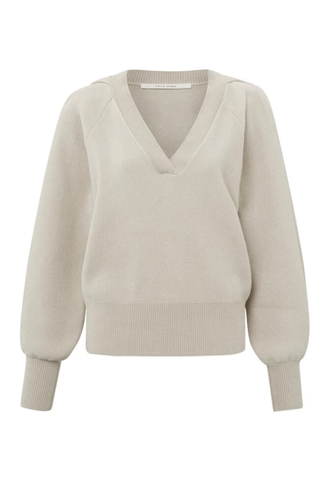 chenille sweater with v neck and long balloon sleeves yaya1