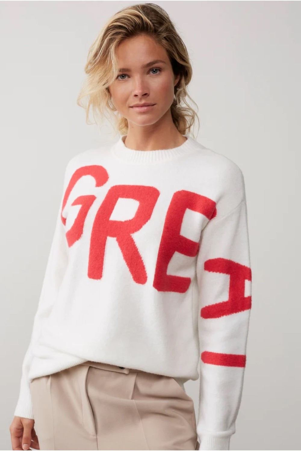 crewneck sweater with long sleeves and textmain