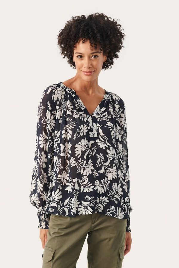 dark navy stencil flower kettapw blouse part two