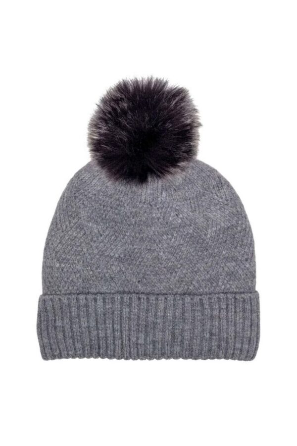 elie beaumont knitted weave pom pom hat grey