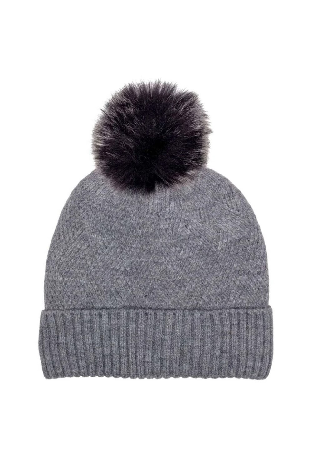 elie beaumont knitted weave pom pom hat grey