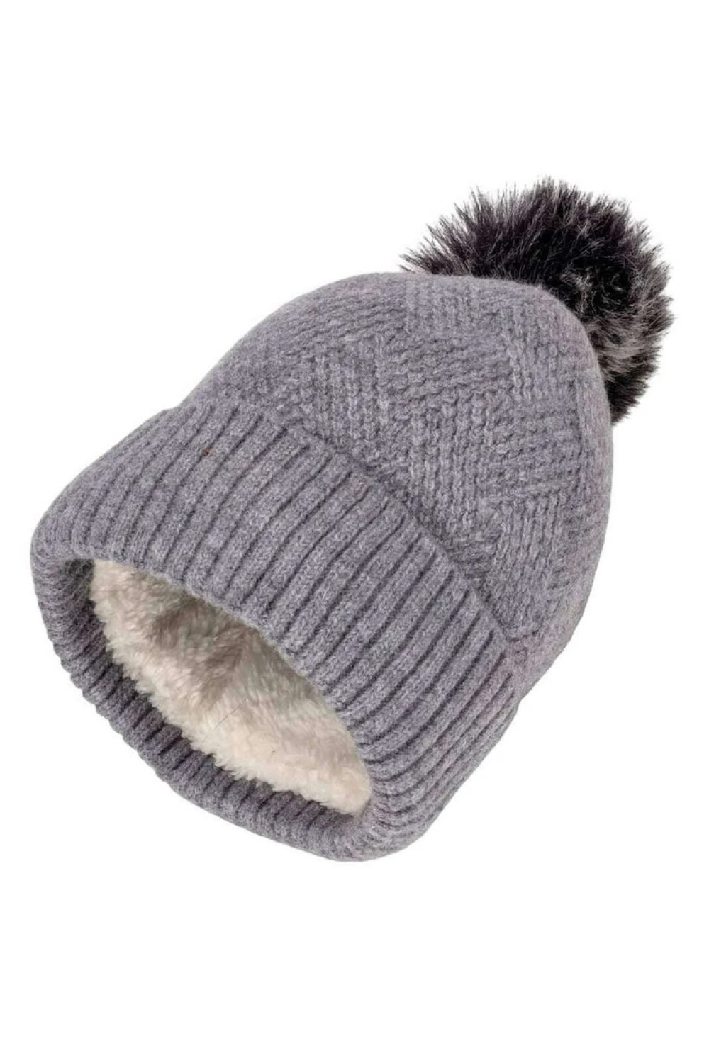 elie beaumont knitted weave pom pom hat grey1