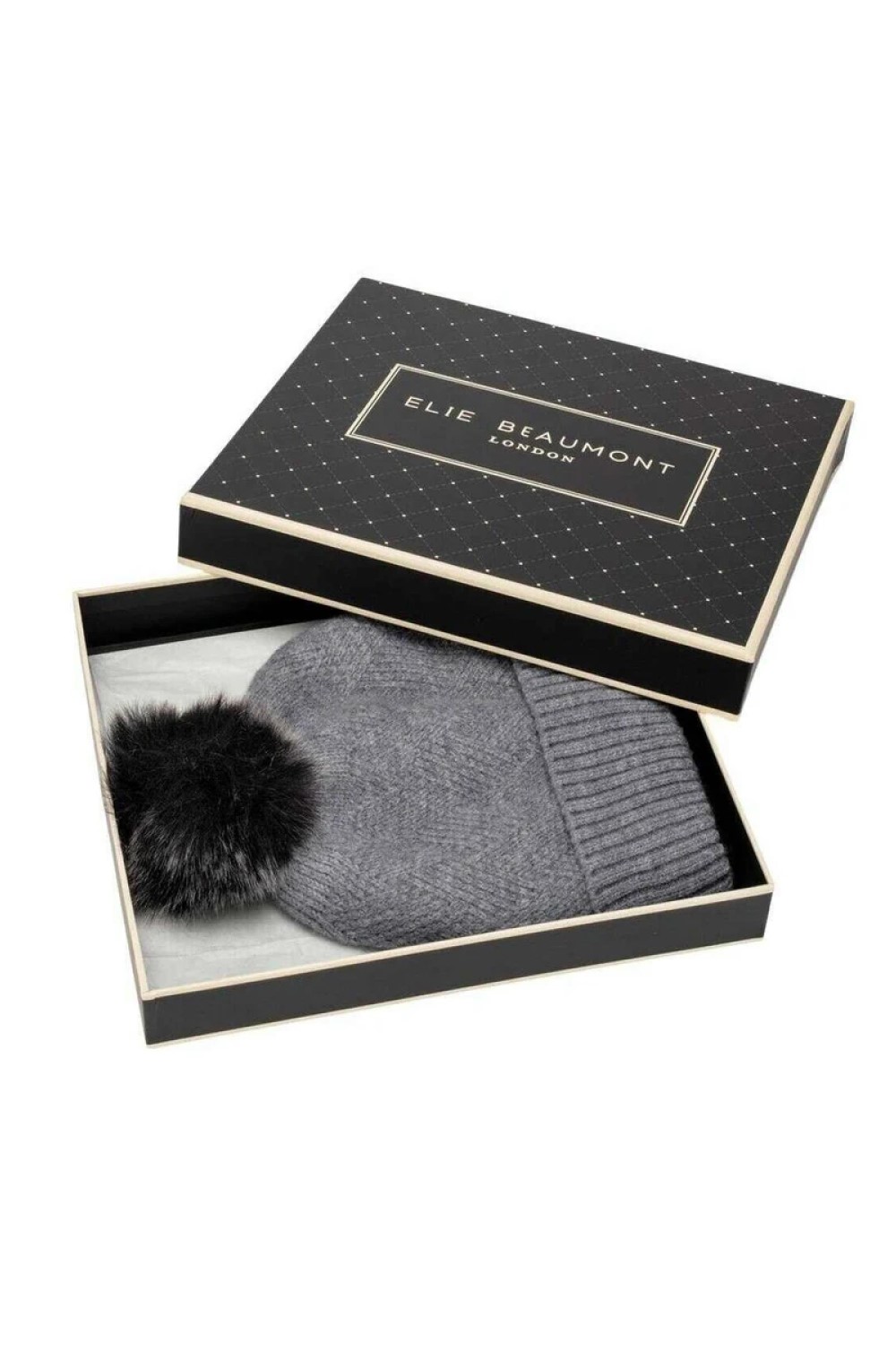 elie beaumont knitted weave pom pom hat grey2