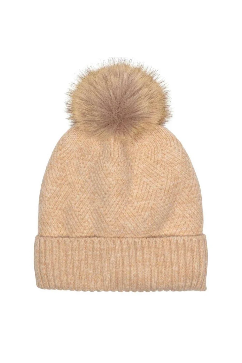 elie beaumont knitted weave pom pom hat oat beige