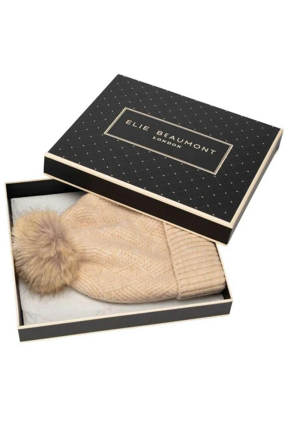 elie beaumont knitted weave pom pom hat oat beige2