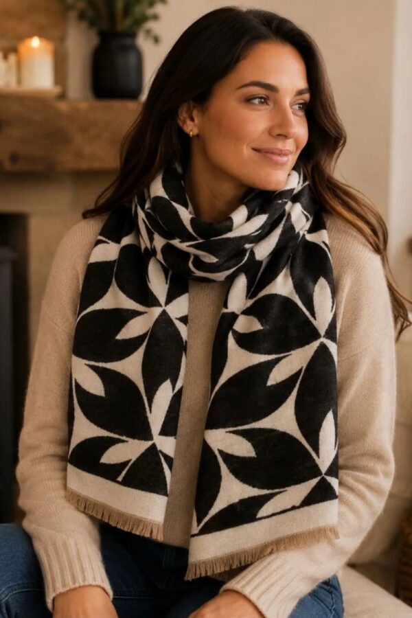 elie beaumont winter scarf black ivory abstract petal