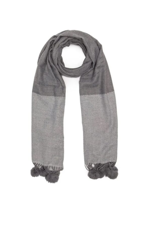 elie beaumont winter scarf grey chevron pom poms