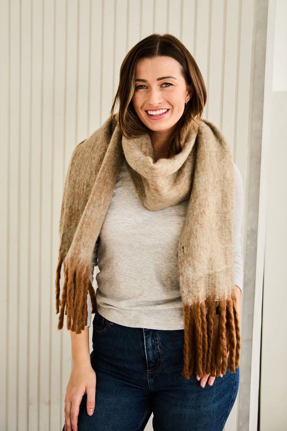 elie beaumont winter tonal scarf camel