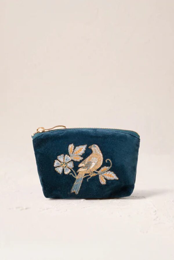 elizabeth scarlett Botanical Birds Velvet Coin Purse