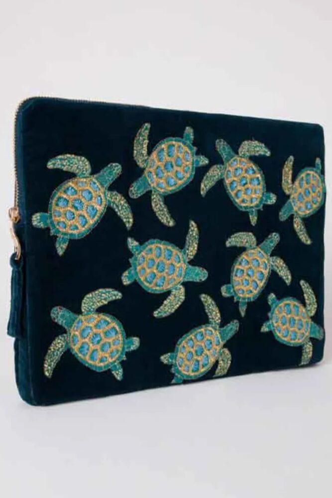 elizabeth scarlett turtle marine blue velvet laptop case