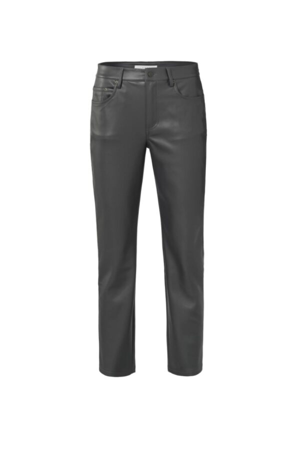 faux leather trousers with 5 pocket style and zip fly pinstripe grey yaya2